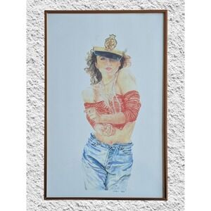 Original 1989 Madonna Drawing Signed Karli 11x17 Framed Art